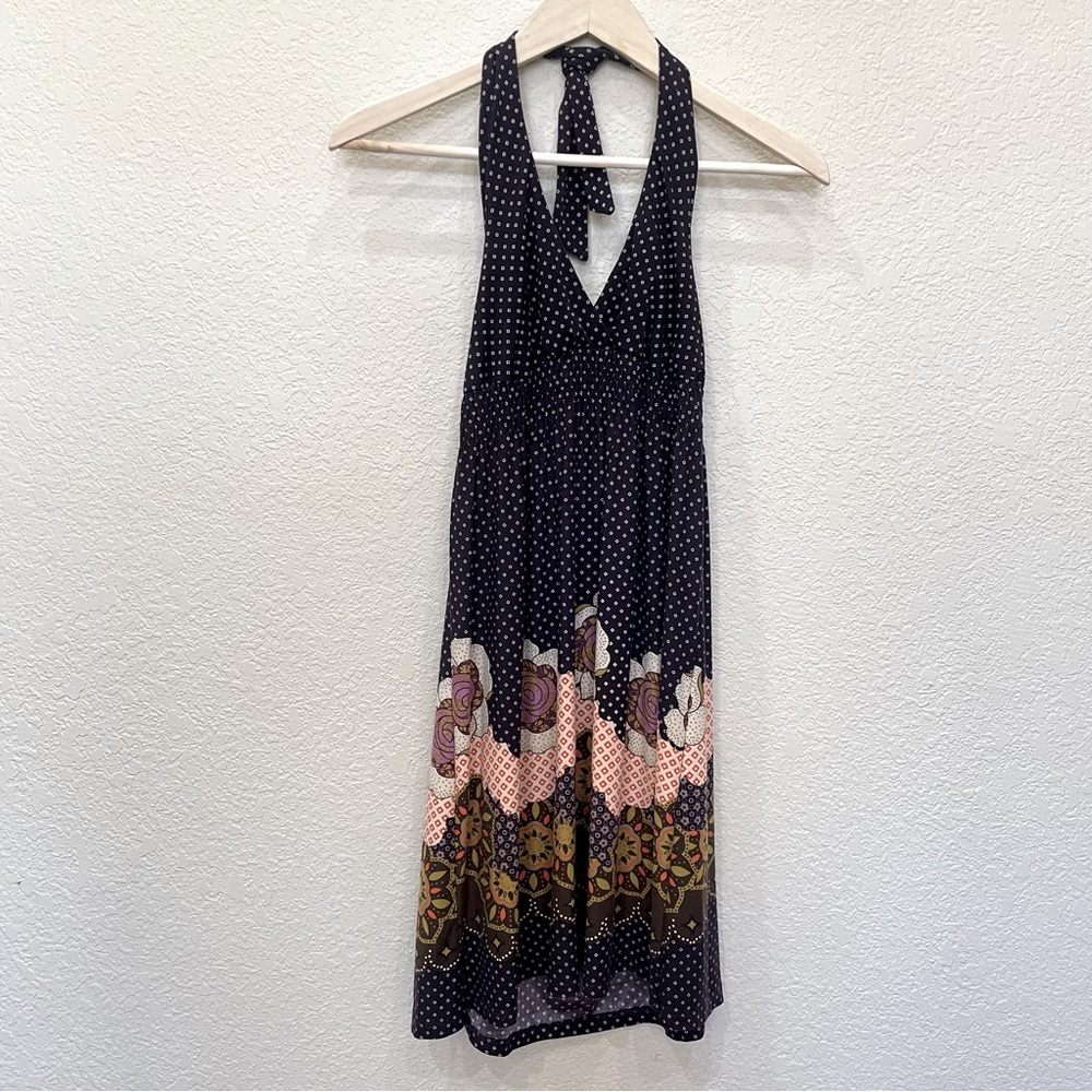Fire Los Angeles Super Soft Boho Black and Multicolor Halter Dress Boho Y2K